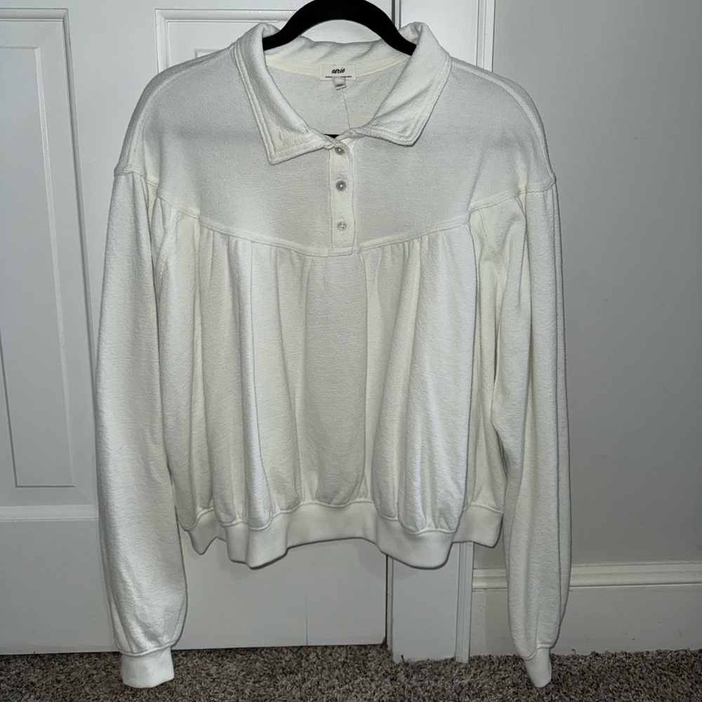 Aerie Cream/Off White Collared Button Pullover – Size XL